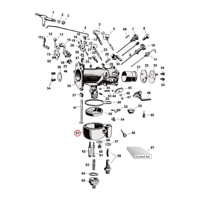 Bowl Assembly, With Float/Valve/Seat/Cap/S for 29-52 45"; 24-48 74"/80" Sv; 29-57 Servi-Car
