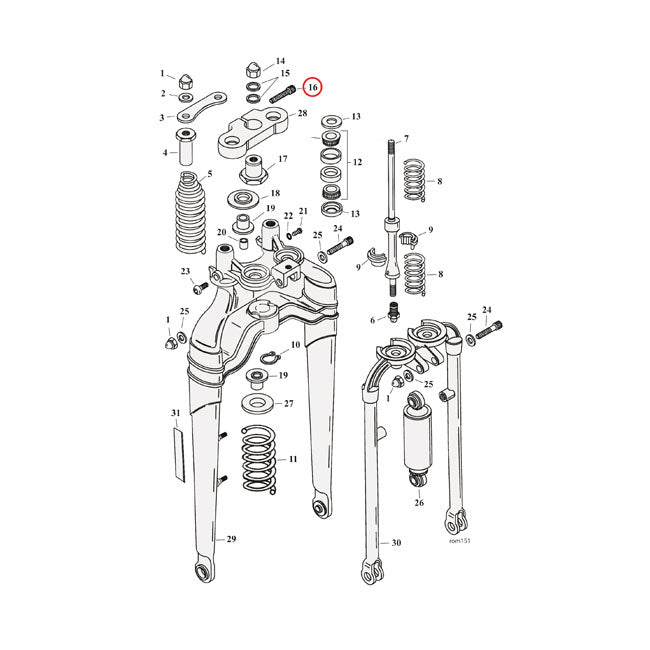 Screw Upper Triple Clamp, Softail Spring for 88-06 FXSTS; 97-09 FLSTS