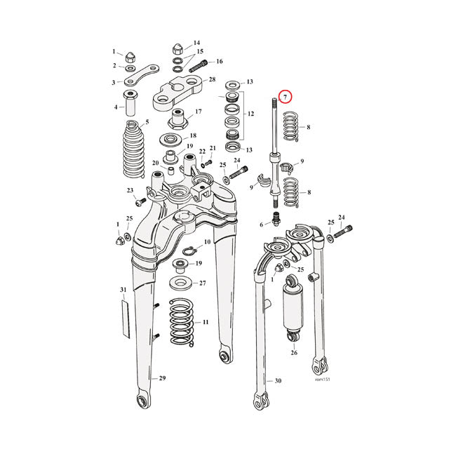 Spring Rod Assembly, Softail Springer for 88-06 FXSTS; 97-09 FLSTS