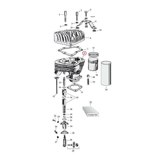 Replacement 45" Flathead Cylinder Set. Front + Rear. Black for 37-73 45" (750Cc) Wl/G Models With Aluminium Heads