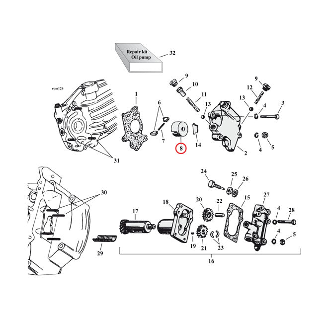 Holder, Feed Pump Vane for 37-40 Wl. Ul Side valve; 52-73 G/Ge