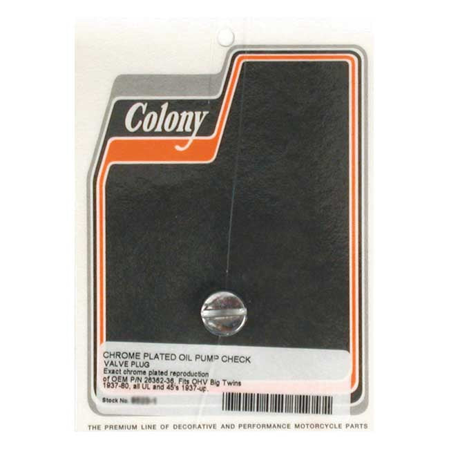 Colony Plug, Oil Pump Check Valve for 36-80 Big Twin Ohv & Sv; 37-52 45" Sv