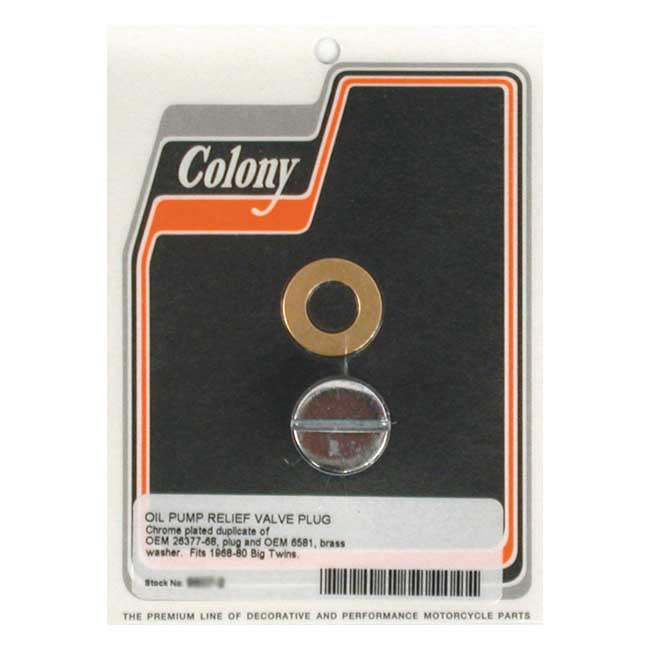 Colony Plug, Oil Pump Relief Valve for 68-80 Big Twin