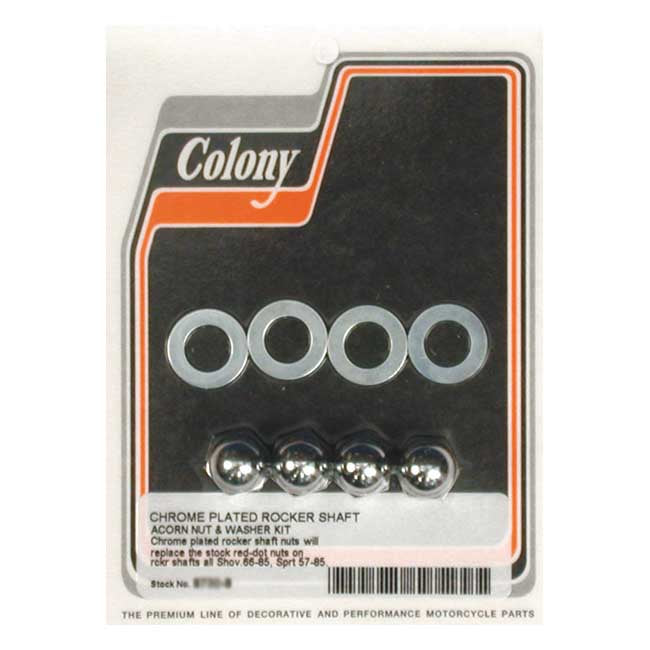 Colony, Rocker Shaft End Nut Set. Acorn Style, Chrome for 66-84 Shovelhead; 57-85 XL