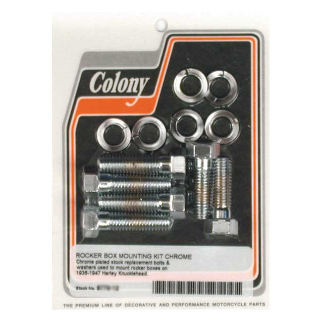 Colony, Knuckle Rocker Box Bolt Kit. Chrome for 36-47 Knucklehead