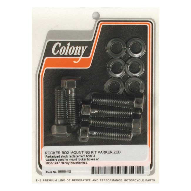 Colony, Knuckle Rocker Box Bolt Kit. Black for 36-47 Knucklehead