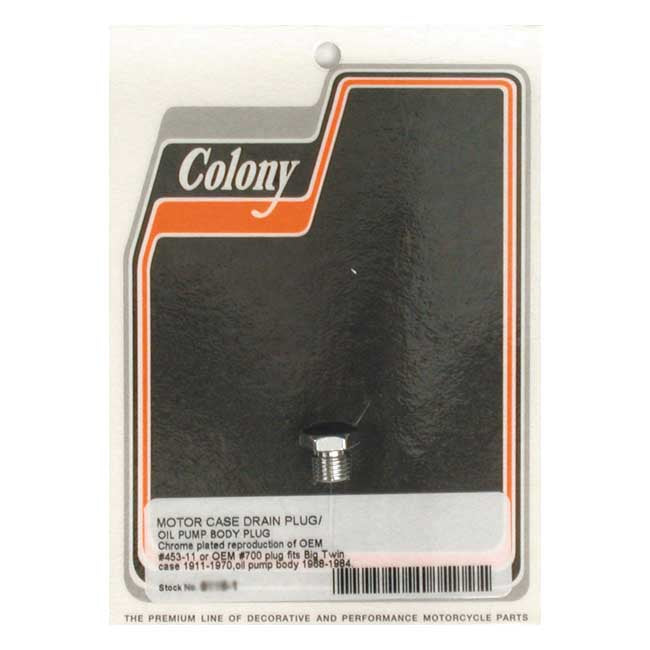 Colony Crankcase Drain Plug / Oil Pump Plug. Chrome – Crankcase: 1936–1970 Big Twin; 1937–1973…