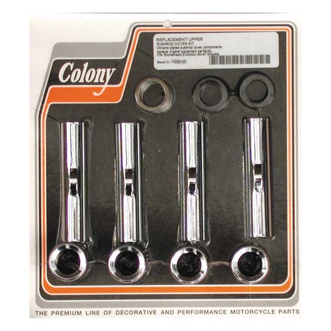 Colony, 40-99 Upper Pushrod Cover Kit. Chrome for 40-47 74" Knucklehead; 66-84 Shovelhead; 84-99 Evo Big Twin