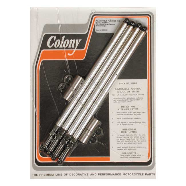 Colony, Aluminium Adj. Pushrod Solid Conversion Kit. Evo Big Twin for 84-99 Evo Big Twin