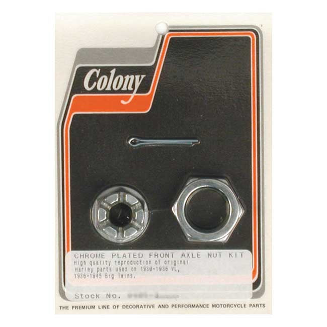 Colony Axle Nut Kit. Front for 36-45 Big Twin; 30-36 Big Twin Sv