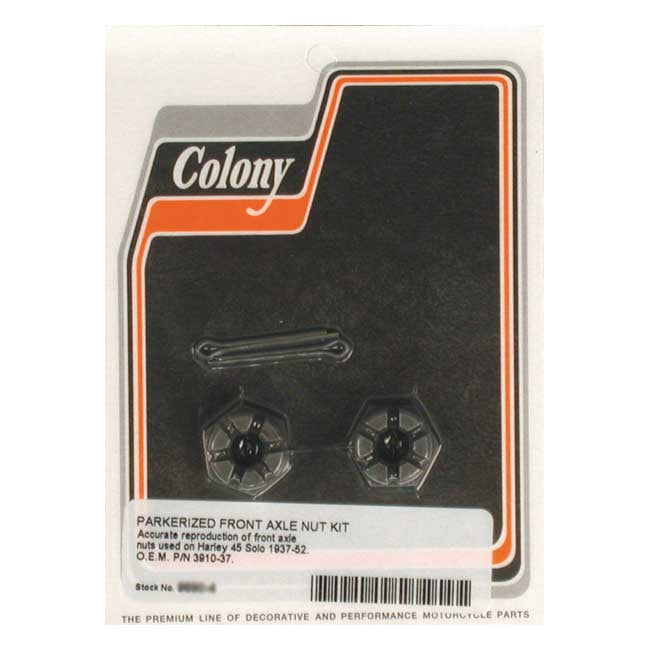 Colony Axle Nut Kit. Front for 37-52 45" Sv Solo; 26-34 Singles