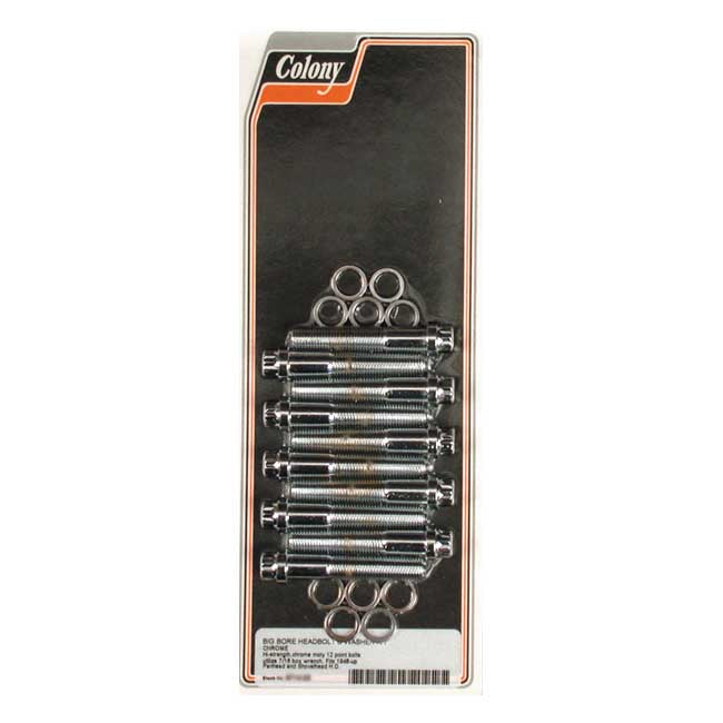 Colony, 12-Point 'Big Bore' Head Bolt Kit. Chrome for 48-84 Pan, Shovel