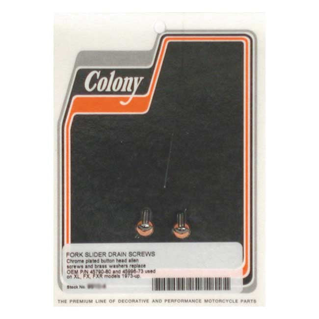 Colony Drain Screws, Fork Slider for 73-13 XL (Excl. XL883/1200N); 73-86 FX; 82-94 FXR; 91-05 Dyna (Excl. FXDWG)