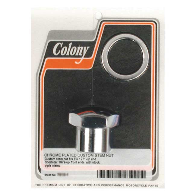 Colony Fork Stem Nut & Washer Kit. Domed. Chrome – 1978–1987 XL Sportster; 1971–1985 FX…