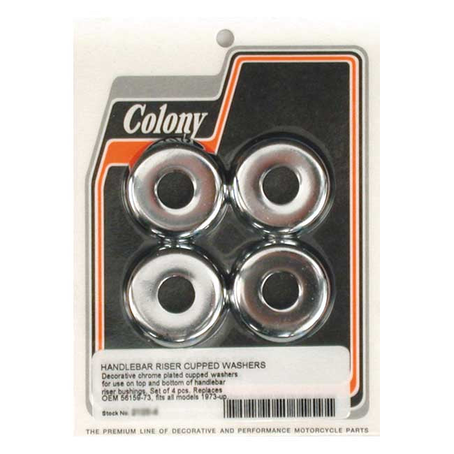 Colony, Handlebar Riser Cupped Washer Kit. Chrome for 73-20 All Big Twin, Trikes; 73-04XL