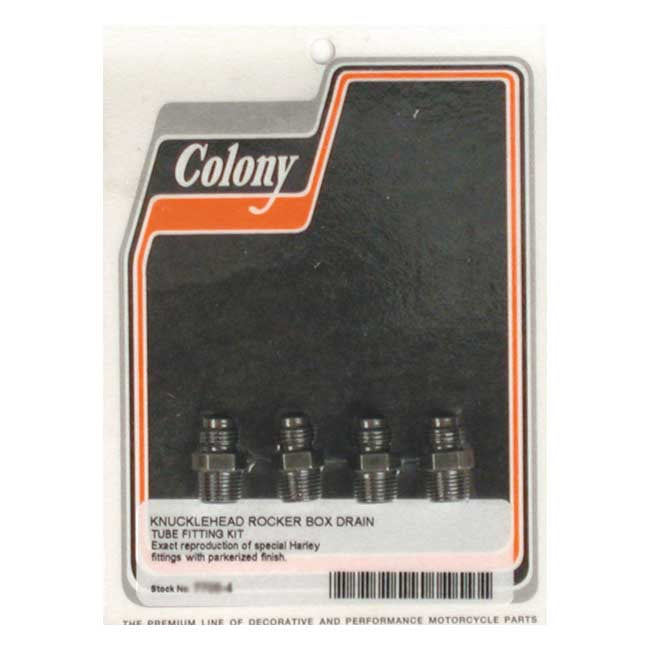 Colony, Rocker Box Oil Drain Fittings. Black for 38-47 Knucklehead