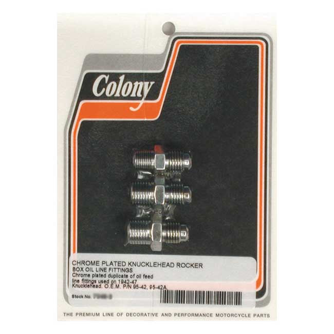 Colony, Knuckle Rocker Box Oil Feed Fitting. Chrome for 42-47 Knucklehead