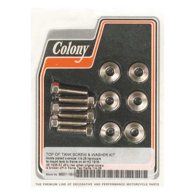 Colony Oil Tank Hardware Set. O.S. for 1918-36 All H-D; 1936-52 45" Sv