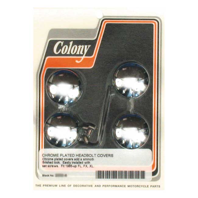 Colony, Head Bolt Cover Kit. Smooth Domed, Chrome for L85-17Big Twin (Excl. M8); 92-20 XL; 08-12XR1200