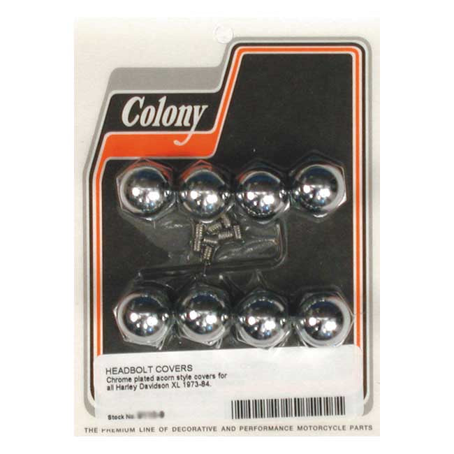 Colony, Head Bolt Cover Kit. Acorn, Chrome for 73-84 XL