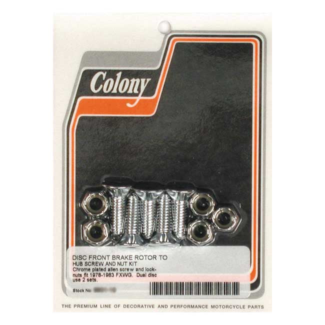Colony, Front Brake Rotor Bolt & Nut Kit. Chrome for 78-83 FXWG