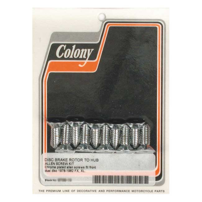 Colony, Front Brake Rotor Bolt Kit. Chrome for 78-82 FX, XL. With Dual Disc Front