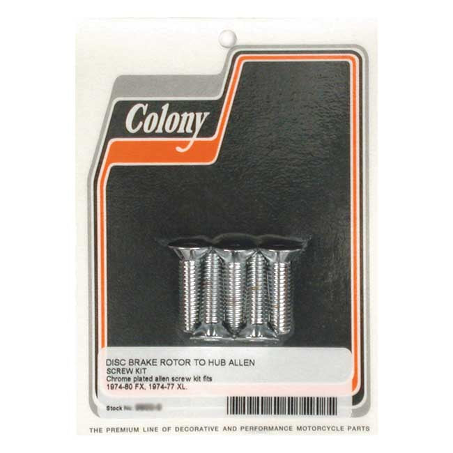 Colony, Front Brake Rotor Bolt Kit. Chrome Allen for 74-80 FX; 74-77 XL