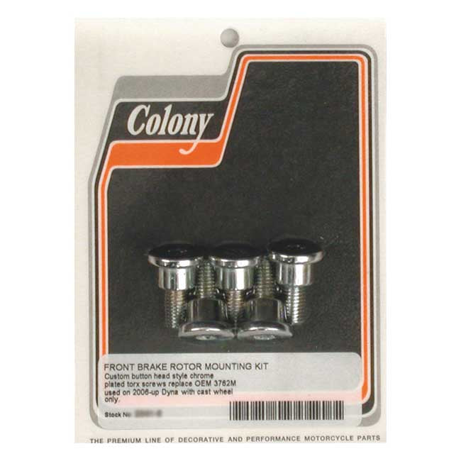 Colony, Front Brake Rotor Bolt Kit. Chrome for 06-17 Dyna Front Cast Wheel