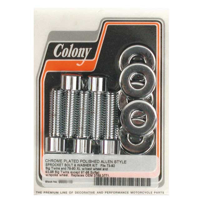 Colony Sprocket Bolt Kit for 73-92 Big Twin; 79-90 XL(Cast Wheel, Chain & Belt); 93-98 Big Twin Spoke Wheel (Excl. 97-98 Softail)