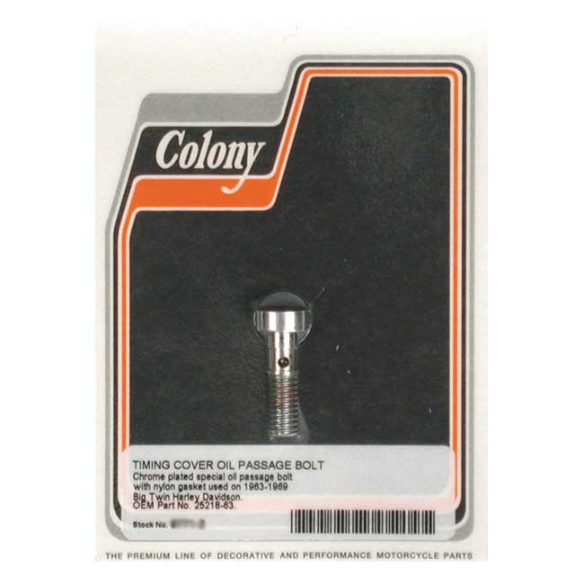 Colony, Cam Cover Oil Passage Bolt. Chrome for 63-69 Big Twin