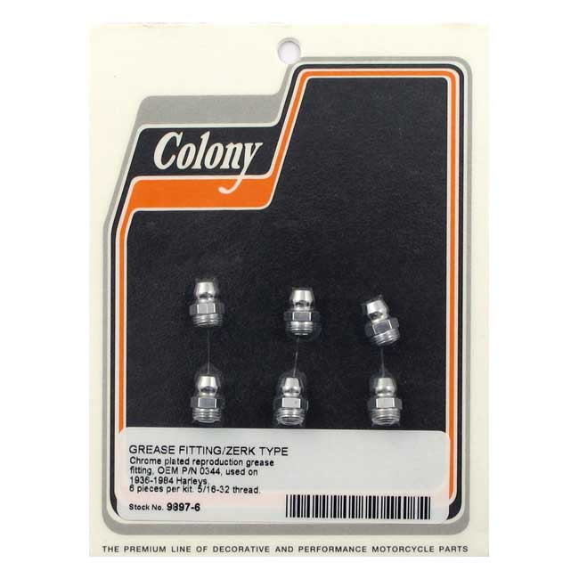 Colony, Grease Fitting. 5/16-32. Chrome for 1936-1984 H-D