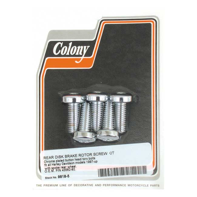 Colony, Front/Rear Brake Rotor Bolt Kit. Button Head Torx for Rear: 92-20 Big Twin; 92-20 XL; 02-17V-Rod Models; 73-80 FX.   Front: 73-84 Fl.