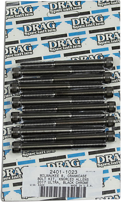 Drag Specialties Bolt Kit M8 Crankcase Knurled Allen Head Black - Part #24011023 - Hogparts UK