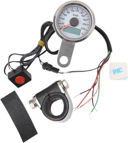 Drag Specialties 220 KMH White Face Programmable Mini Electronic Speedometer With Odometer/Tripmeter 1.87" - Part #22100325 - Hogparts UK