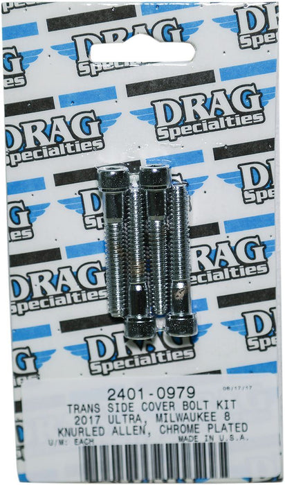 Drag Specialties Bolt Kit M8 Side Cover Transmission Knurled Allen Head Chrome - Part #24010979 - Hogparts UK