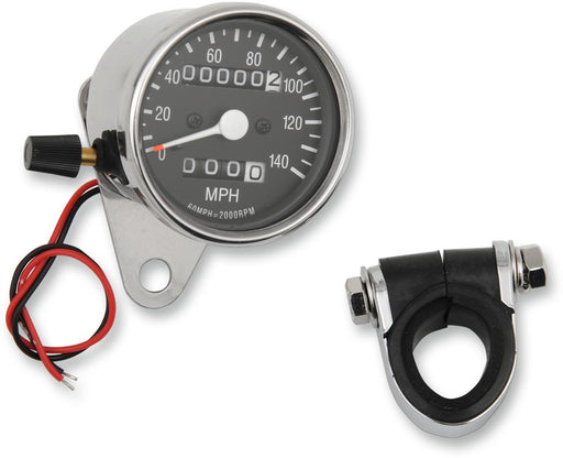 Drag Specialties 2.4" Mechanical Speedometer Mph 2:1 W/ Trip-Meter Chrome Housing Black Face - Part #DS243813 - Hogparts UK