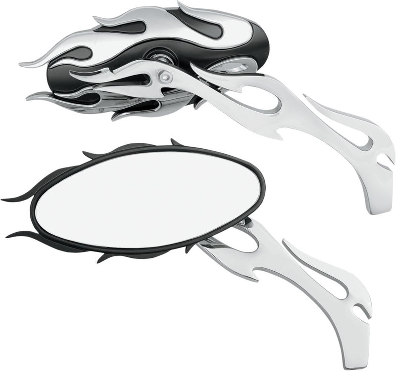 Drag Specialties Mirror Kit Flame Oval W/ Flame Stems Chrome/Black - Part #06400483 - Hogparts UK