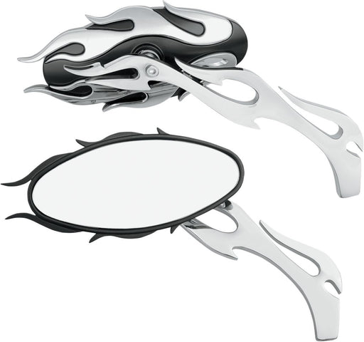 Drag Specialties Mirror Kit Flame Oval W/ Flame Stems Chrome/Black - Part #06400483 - Hogparts UK