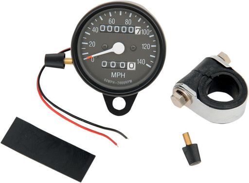 Drag Specialties 2.4" Mechanical Speedometer 2:1 W/ Trip-Meter Black Housing Black Face - Part #22100251 - Hogparts UK