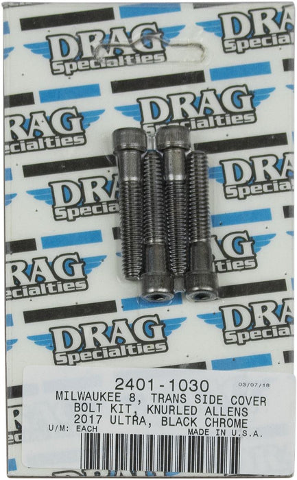 Drag Specialties Bolt Kit M8 Side Cover Transmission Knurled Allen Head Black - Part #24011030 - Hogparts UK