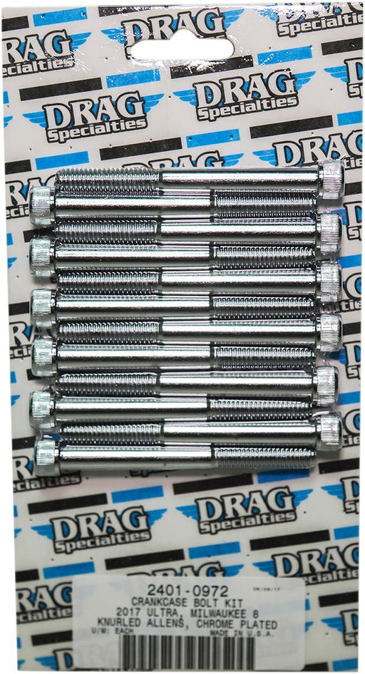 Drag Specialties Bolt Kit M8 Crankcase Knurled Allen Head Chrome - Part #24010972 - Hogparts UK