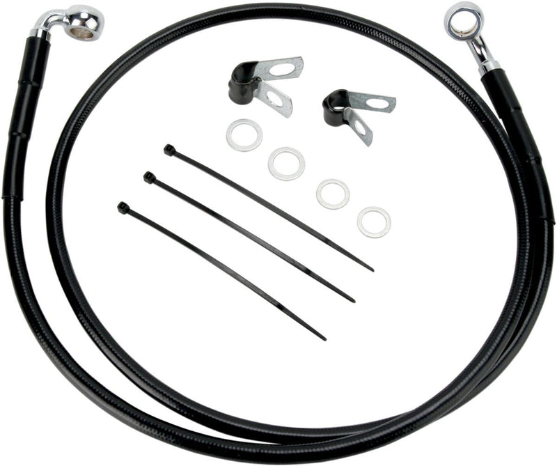 Drag Specialties Front Brake Line Black Vinyl Coated Stainless Steel Extended 10" - Part #17412573 - Hogparts UK