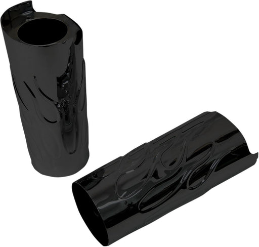 Drag Specialties Fork Slider Flame Covers +2" Black - Part #04110148 - Hogparts UK