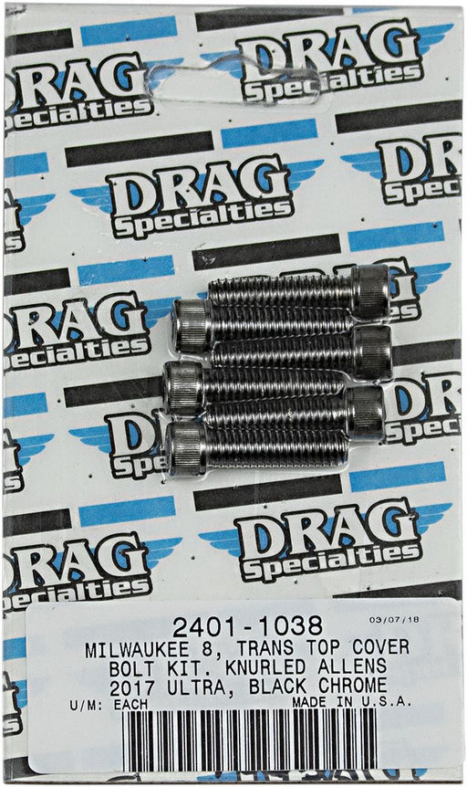 Drag Specialties Bolt Kit M8 Transmission Top Cover Knurled Allen Head Black - Part #24011038 - Hogparts UK