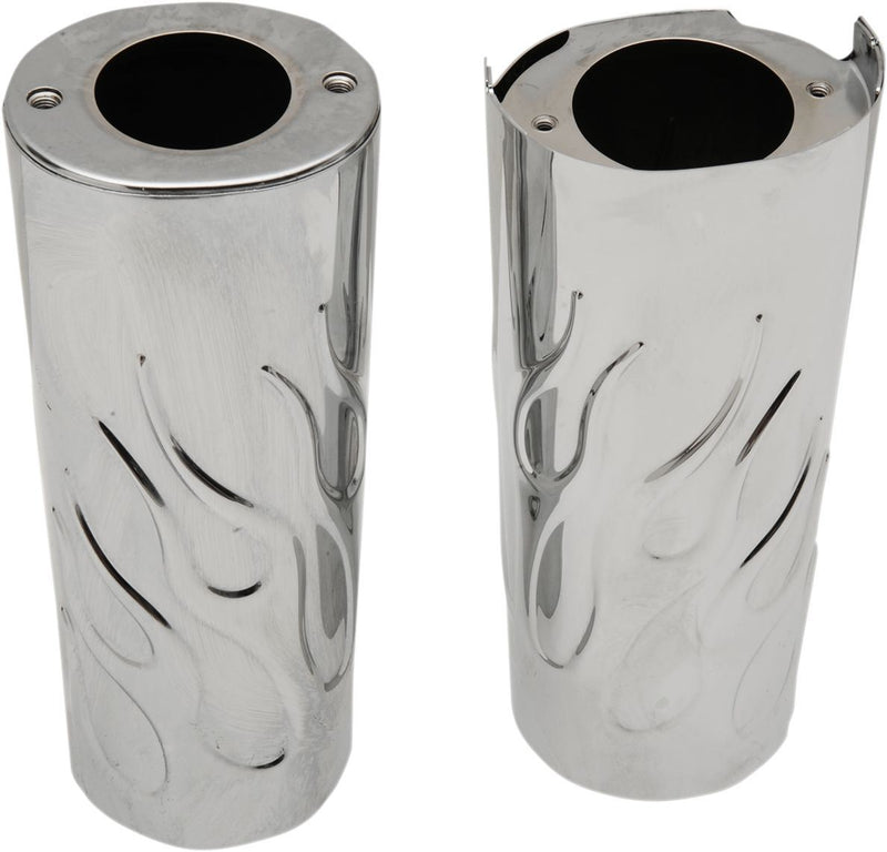 Drag Specialties Fork Slider Flame Covers +2" Chrome - Part #04110147 - Hogparts UK