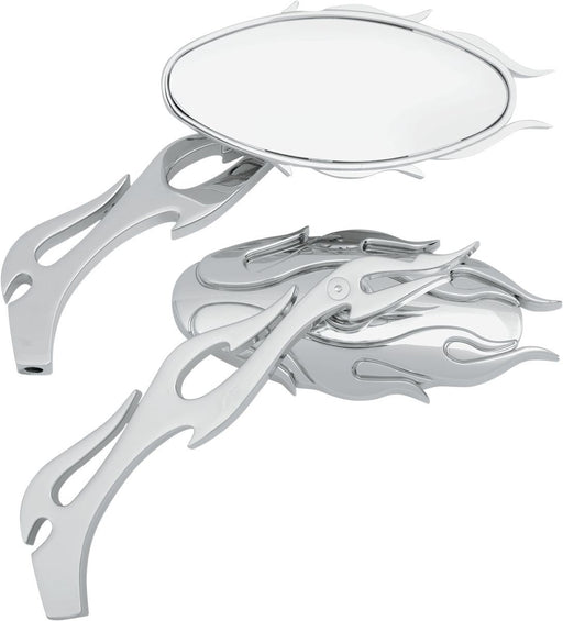 Drag Specialties Mirror Kit Flame Oval W/ Flame Stems Chrome/Chrome - Part #06400484 - Hogparts UK