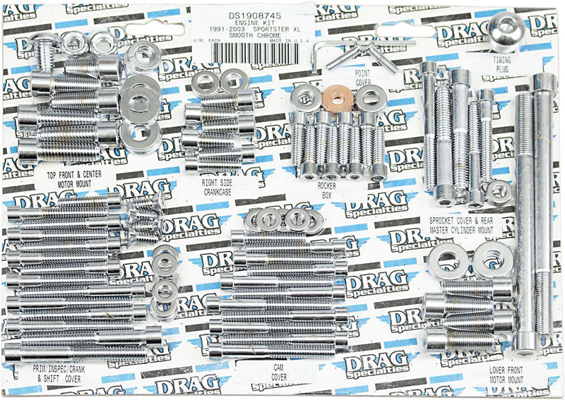 Drag Specialties Chrome Socket-Head Motor Bolt Kit Smooth - Part #DS190874S - Hogparts UK