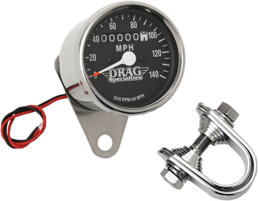 Drag Specialties 2.4" Mechanical Speedometer 2240:60 Chrome Black Face - Part #DS244132 - Hogparts UK